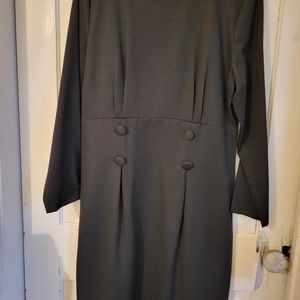 vintage 90s molly malloy black crepe zip back long sleeve button waist dress